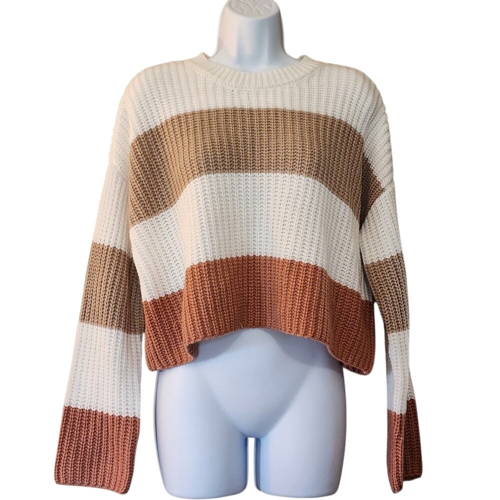 Moon & Madison Womens Pullover Crew Neck Sweater Size S Colorblock Short